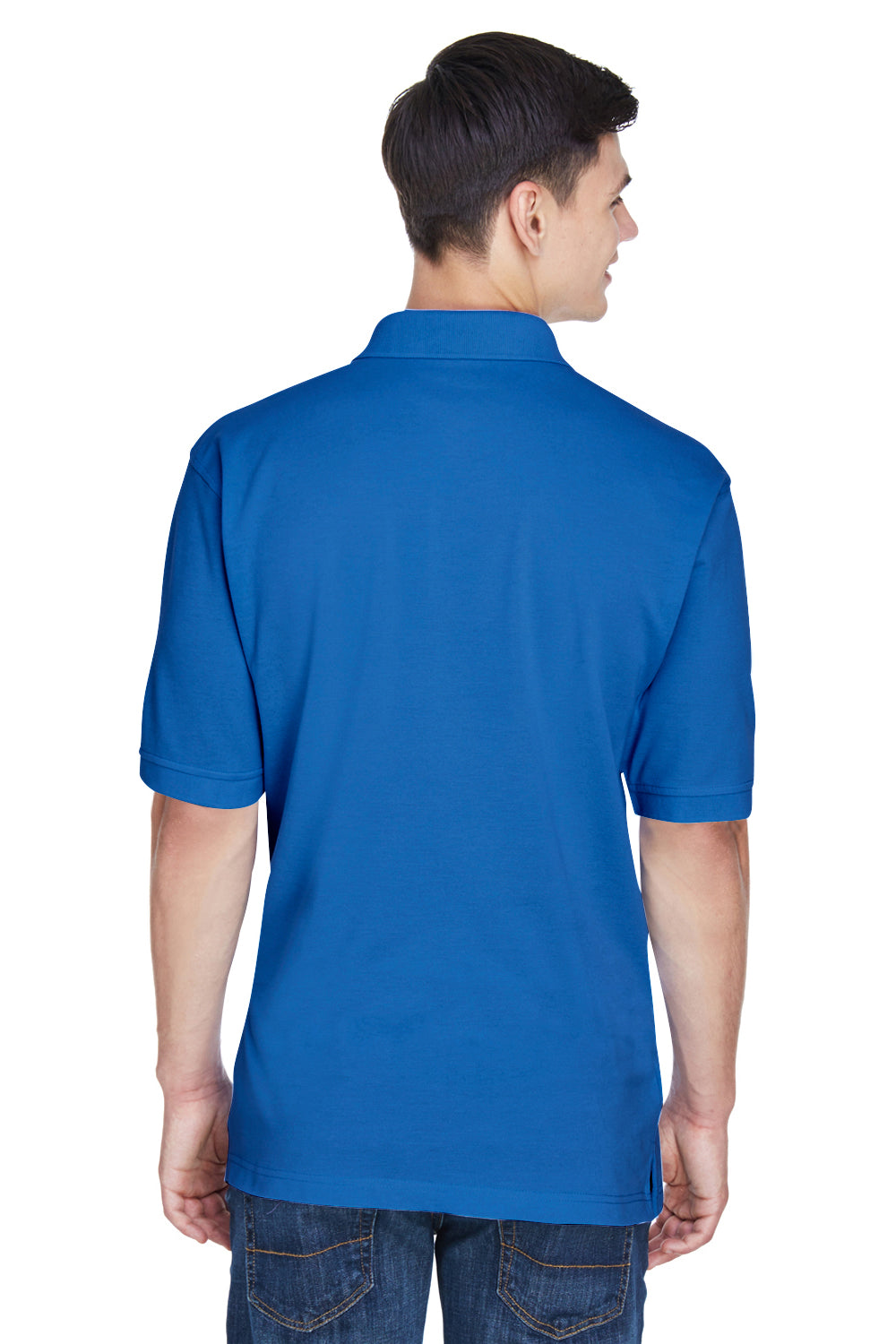 Harriton M265/M265T Mens Easy Blend Wrinkle Resistant Short Sleeve Polo Shirt True Royal Blue Model Back