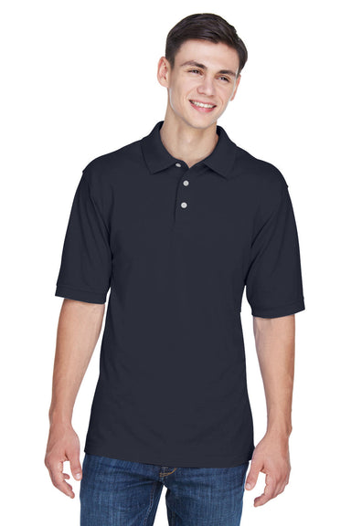 Harriton M265/M265T Mens Easy Blend Wrinkle Resistant Short Sleeve Polo Shirt Navy Blue Model Front