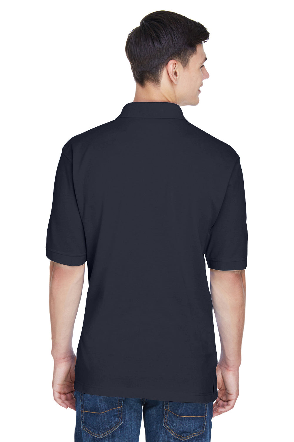 Harriton M265/M265T Mens Easy Blend Wrinkle Resistant Short Sleeve Polo Shirt Navy Blue Model Back