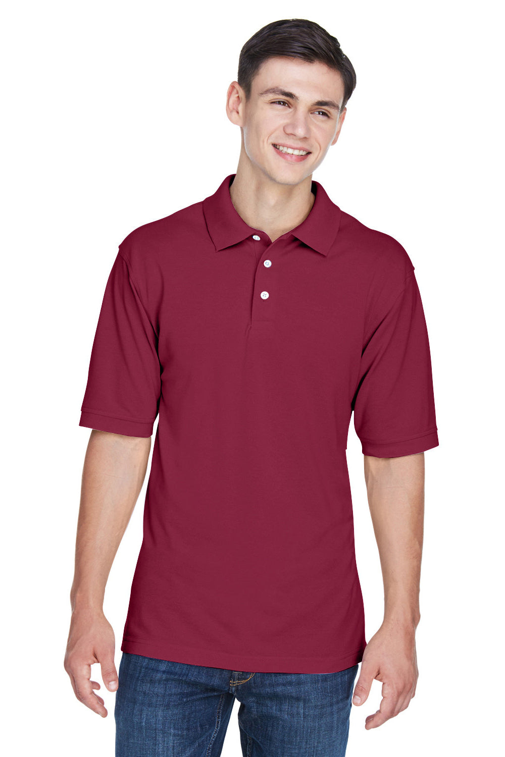 Harriton M265/M265T Mens Easy Blend Wrinkle Resistant Short Sleeve Polo Shirt Wine Model Front