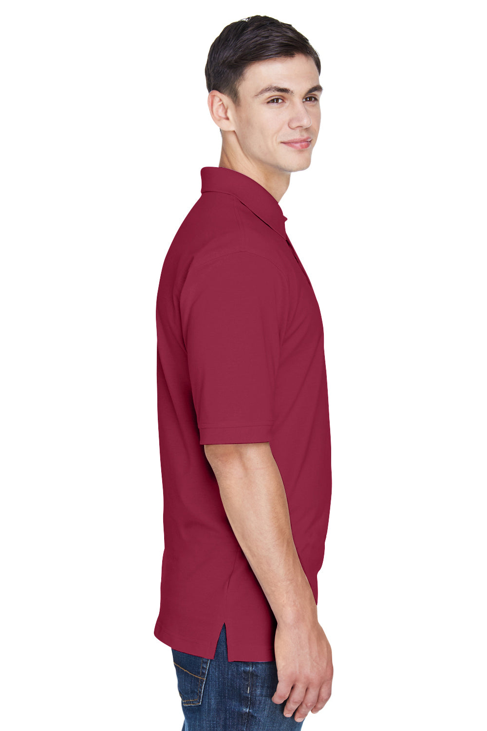 Harriton M265/M265T Mens Easy Blend Wrinkle Resistant Short Sleeve Polo Shirt Wine Model Side