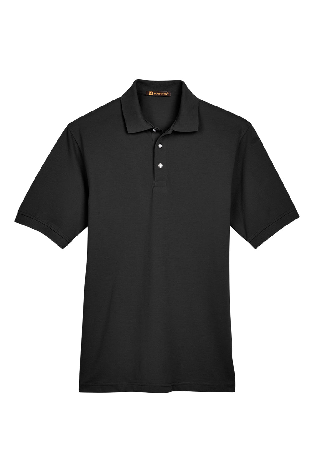 Harriton M265/M265T Mens Easy Blend Wrinkle Resistant Short Sleeve Polo Shirt Black Flat Front