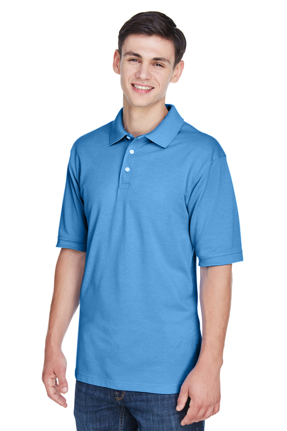 Harriton M265/M265T Mens Easy Blend Wrinkle Resistant Short Sleeve Polo Shirt Nautical Blue Model 3q