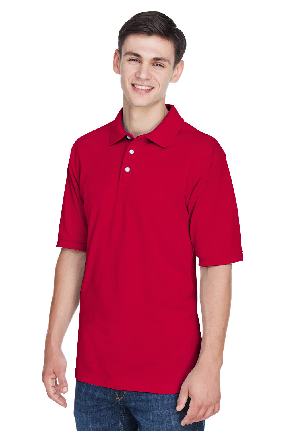 Harriton M265/M265T Mens Easy Blend Wrinkle Resistant Short Sleeve Polo Shirt Red Model 3q