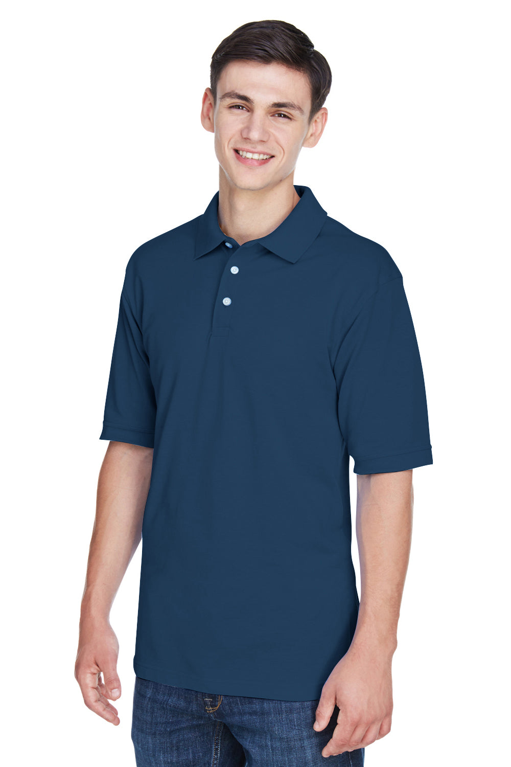 Harriton M265/M265T Mens Easy Blend Wrinkle Resistant Short Sleeve Polo Shirt Navy Blue Model 3q