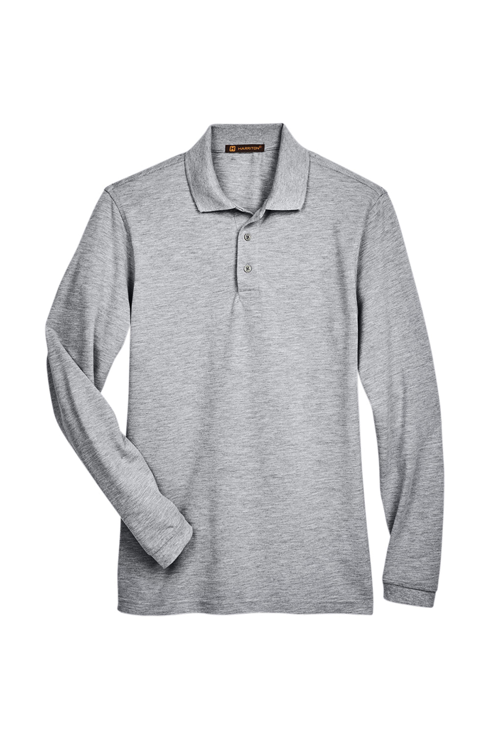 Harriton M265L Mens Easy Blend Wrinkle Resistant Long Sleeve Polo Shirt Heather Grey Flat Front