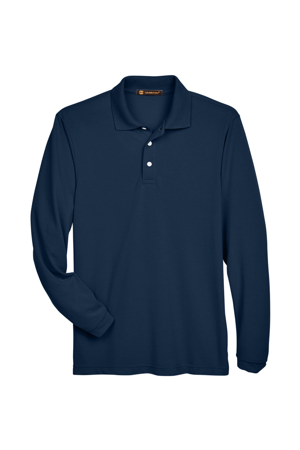 Harriton M265L Mens Easy Blend Wrinkle Resistant Long Sleeve Polo Shirt Navy Blue Flat Front