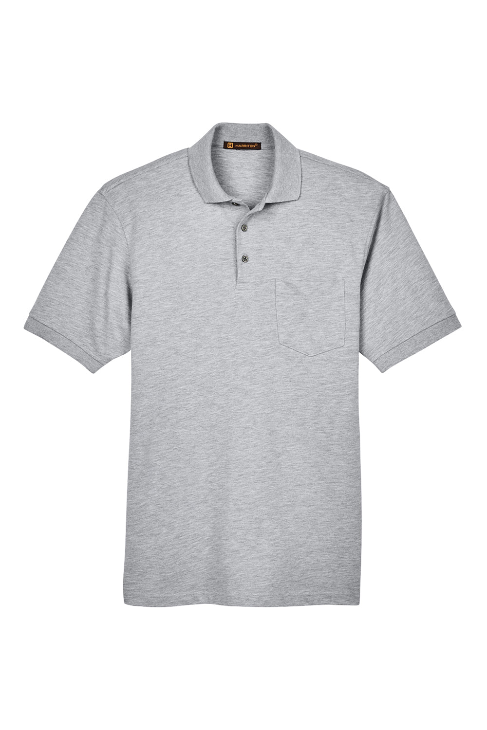 Harriton M265P Mens Easy Blend Wrinkle Resistant Short Sleeve Polo Shirt w/ Pocket Heather Grey Flat Front