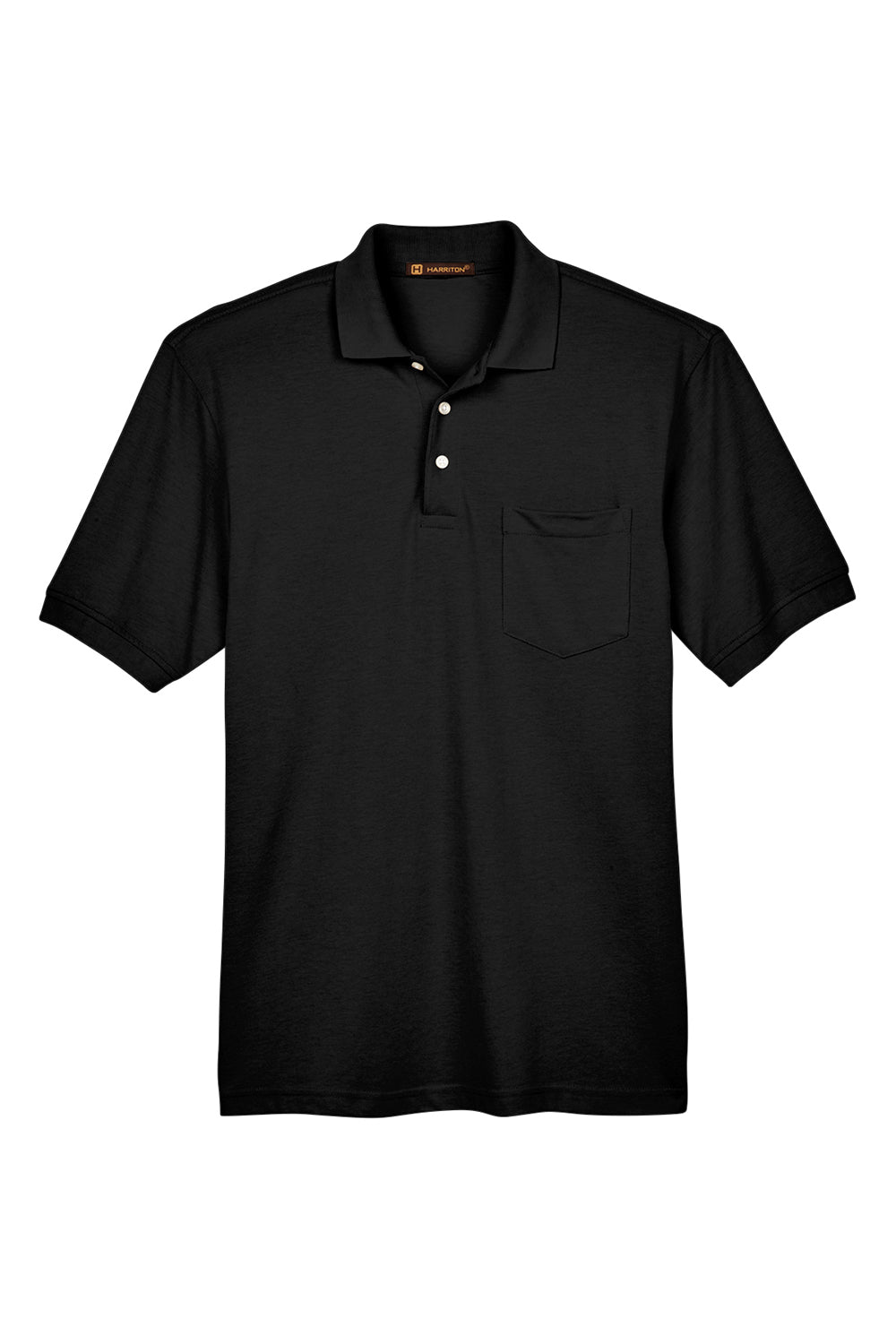 Harriton M265P Mens Easy Blend Wrinkle Resistant Short Sleeve Polo Shirt w/ Pocket Black Flat Front