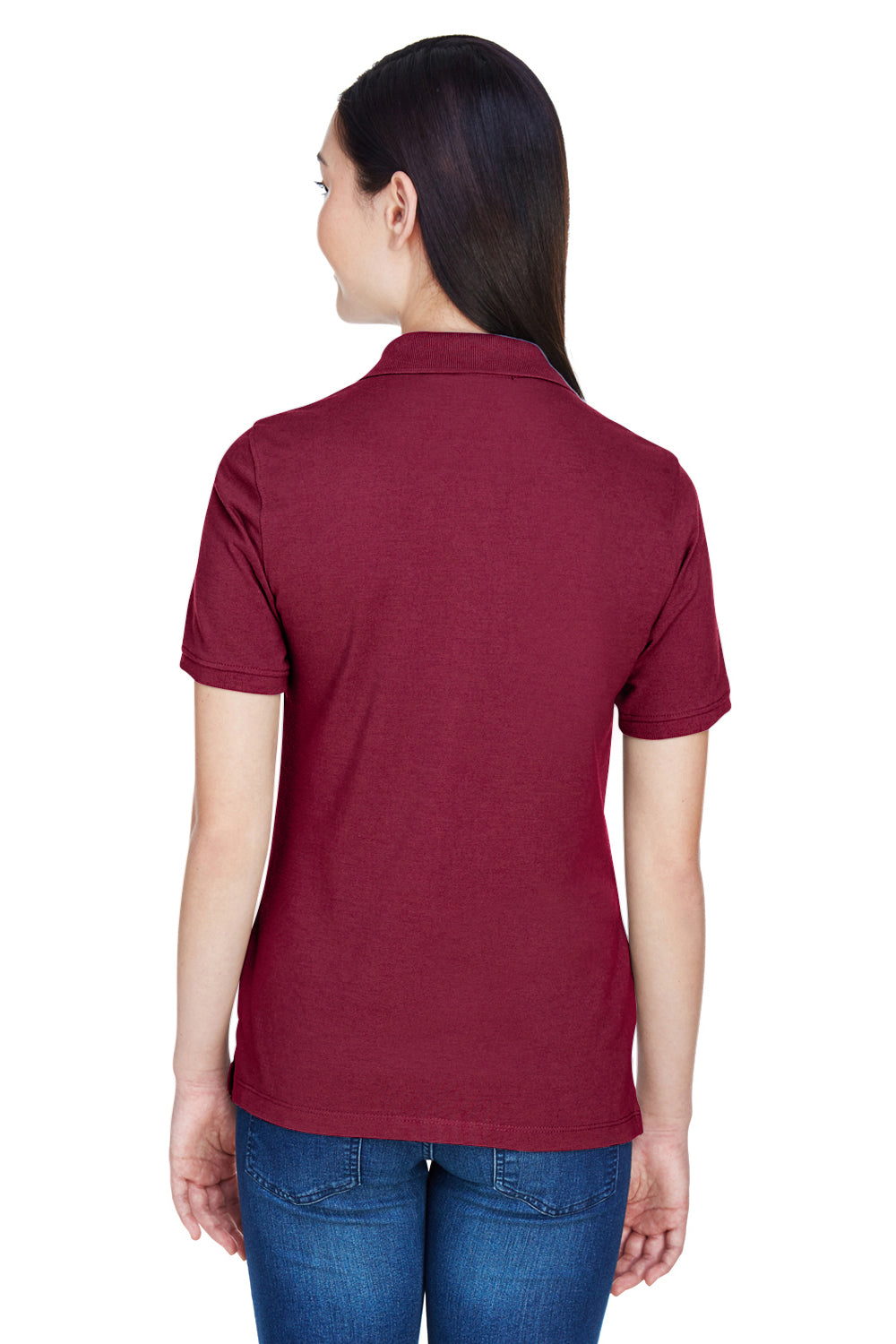 Harriton M265W Womens Easy Blend Wrinkle Resistant Short Sleeve Polo Shirt Wine Model Back