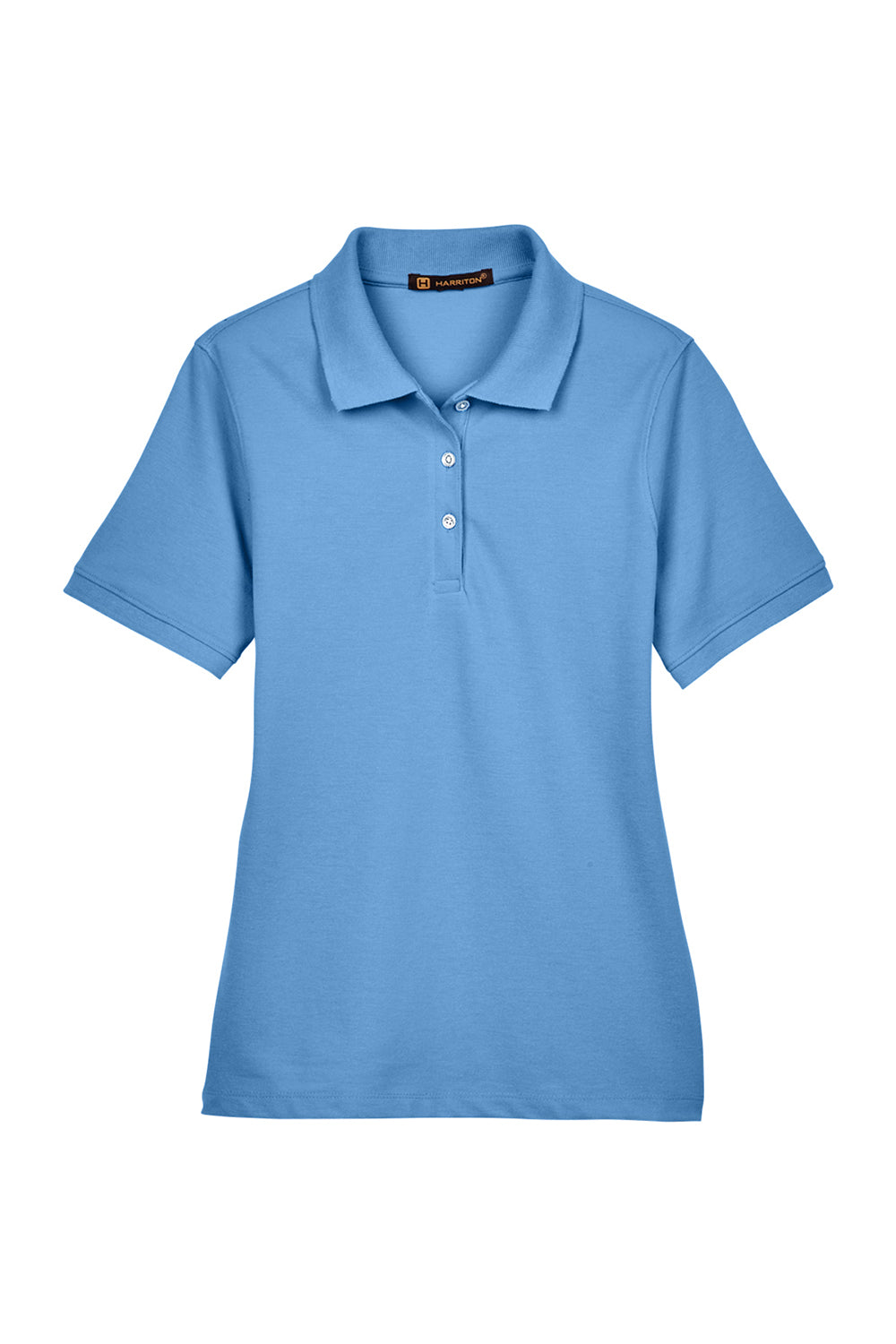 Harriton M265W Womens Easy Blend Wrinkle Resistant Short Sleeve Polo Shirt Light College Blue Flat Front