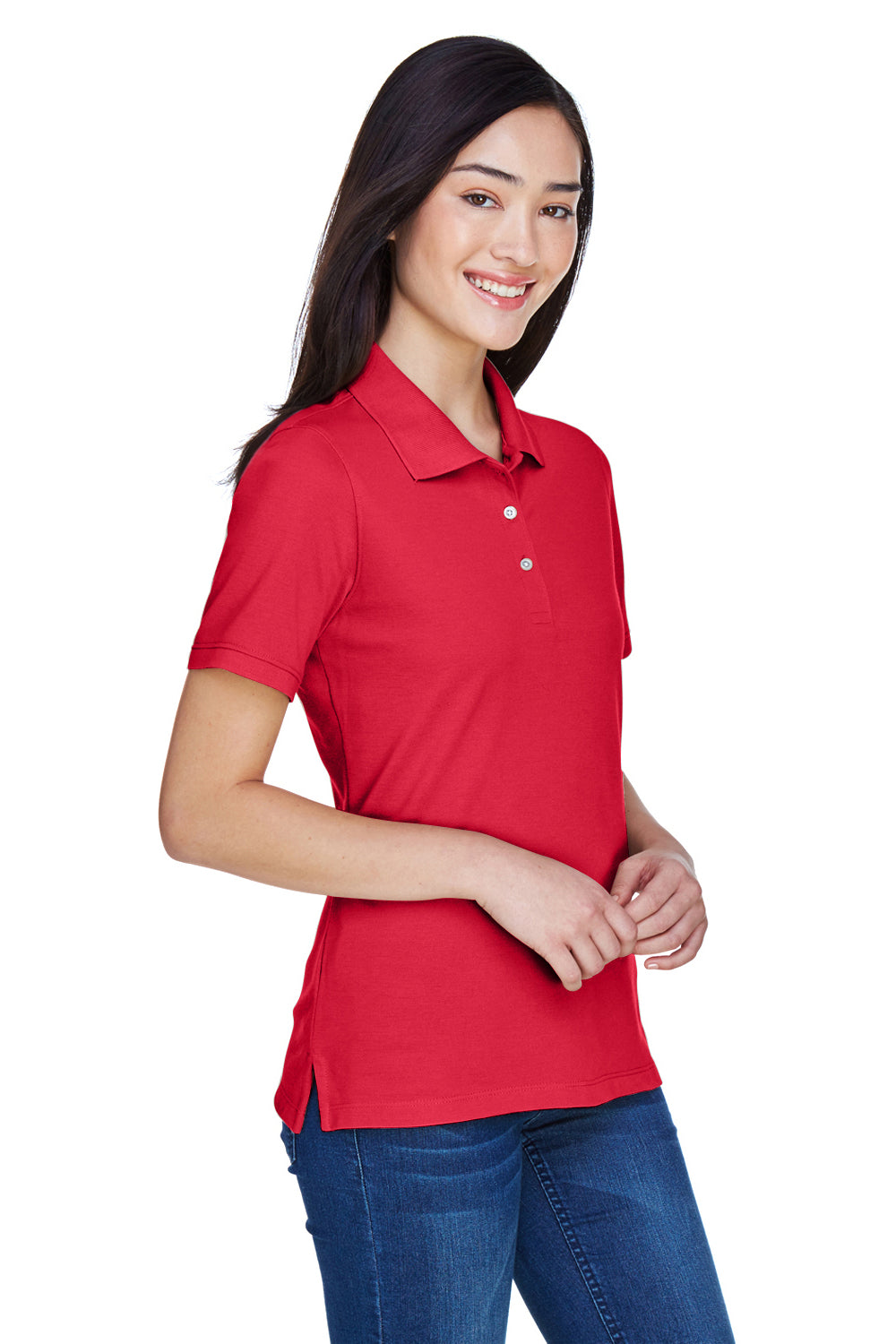 Harriton M265W Womens Easy Blend Wrinkle Resistant Short Sleeve Polo Shirt Red Model 3q