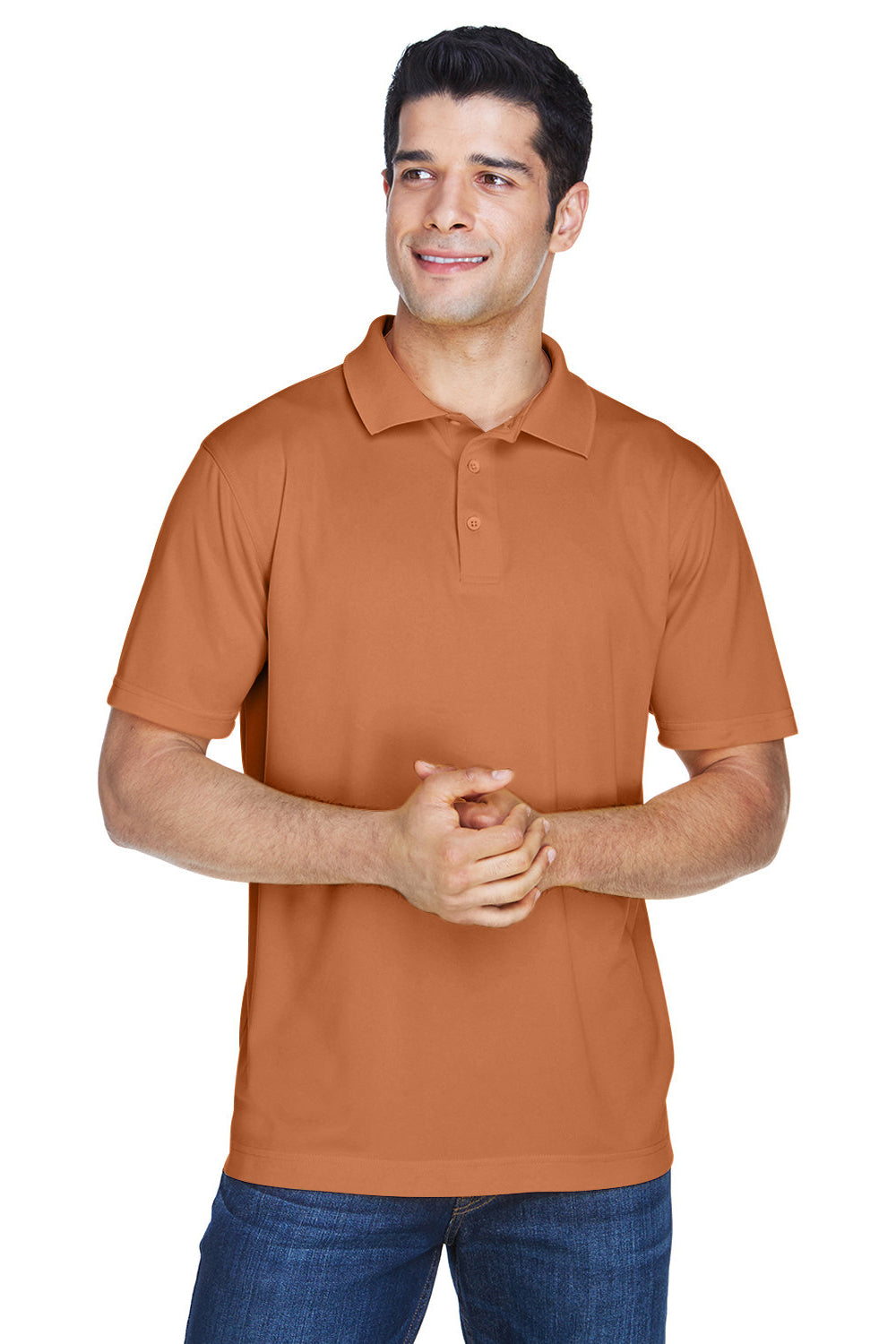 Harriton M315 Mens Polytech Moisture Wicking Short Sleeve Polo Shirt Texas Orange Model Front