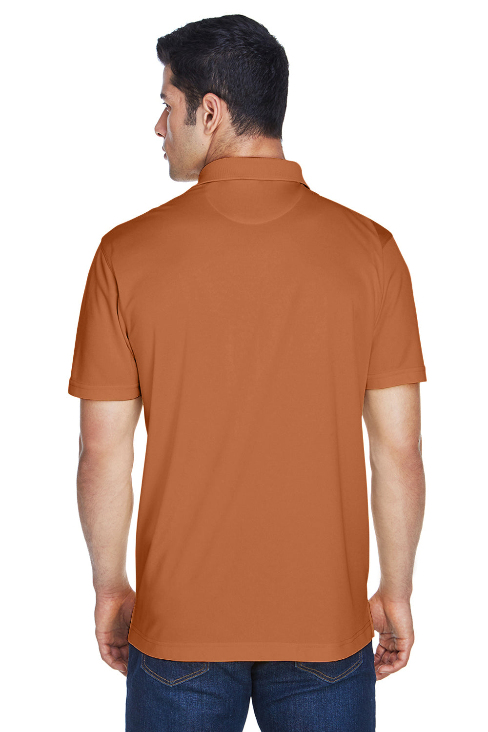 Harriton M315 Mens Polytech Moisture Wicking Short Sleeve Polo Shirt Texas Orange Model Back