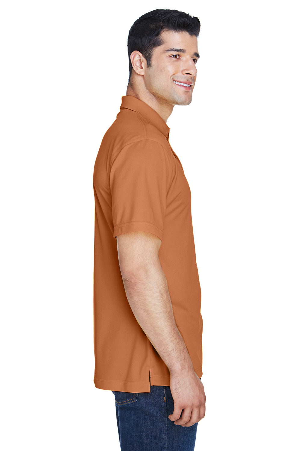 Harriton M315 Mens Polytech Moisture Wicking Short Sleeve Polo Shirt Texas Orange Model Side