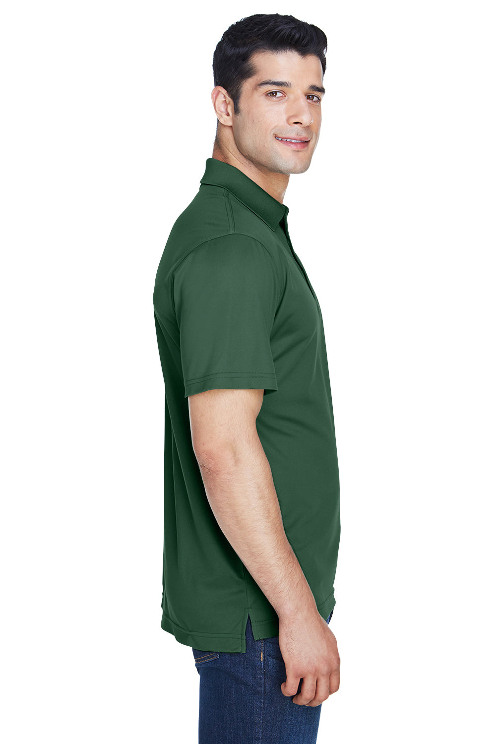 Harriton M315 Mens Polytech Moisture Wicking Short Sleeve Polo Shirt Dark Green Model Side