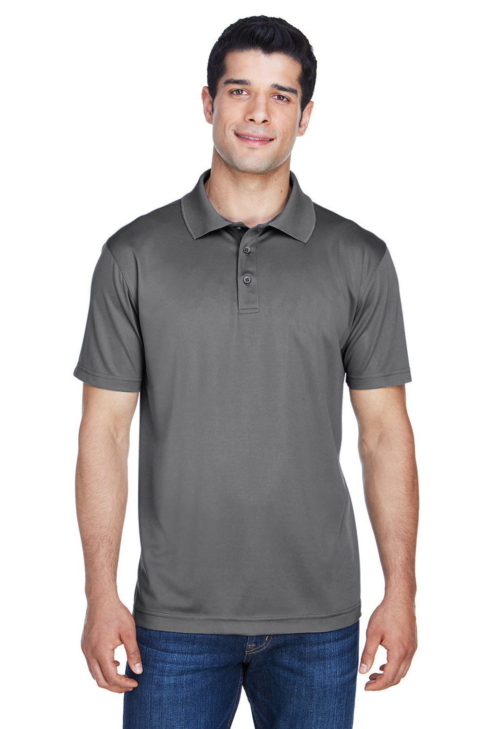 Harriton M315 Mens Polytech Moisture Wicking Short Sleeve Polo Shirt Charcoal Grey Model Front