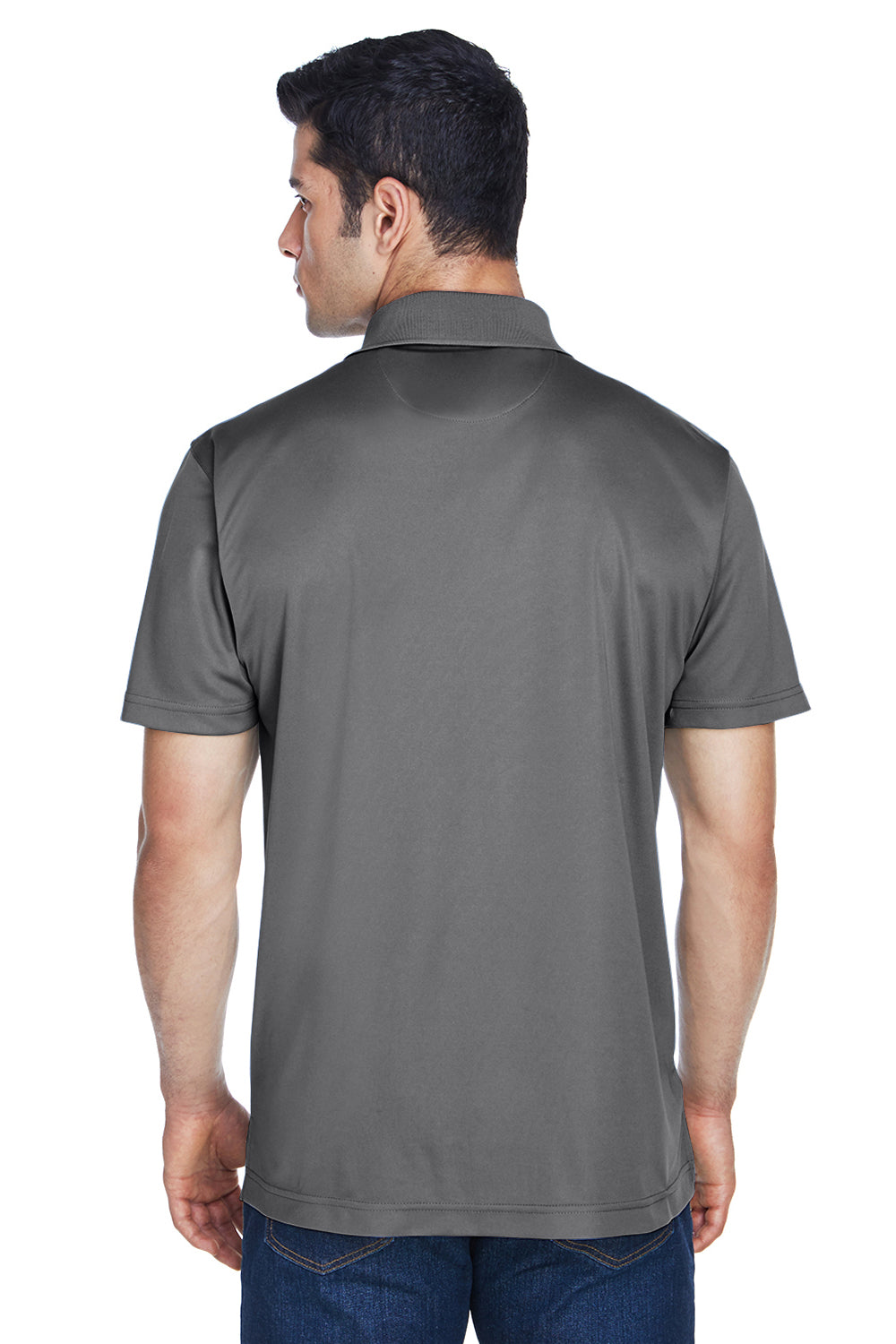 Harriton M315 Mens Polytech Moisture Wicking Short Sleeve Polo Shirt Charcoal Grey Model Back