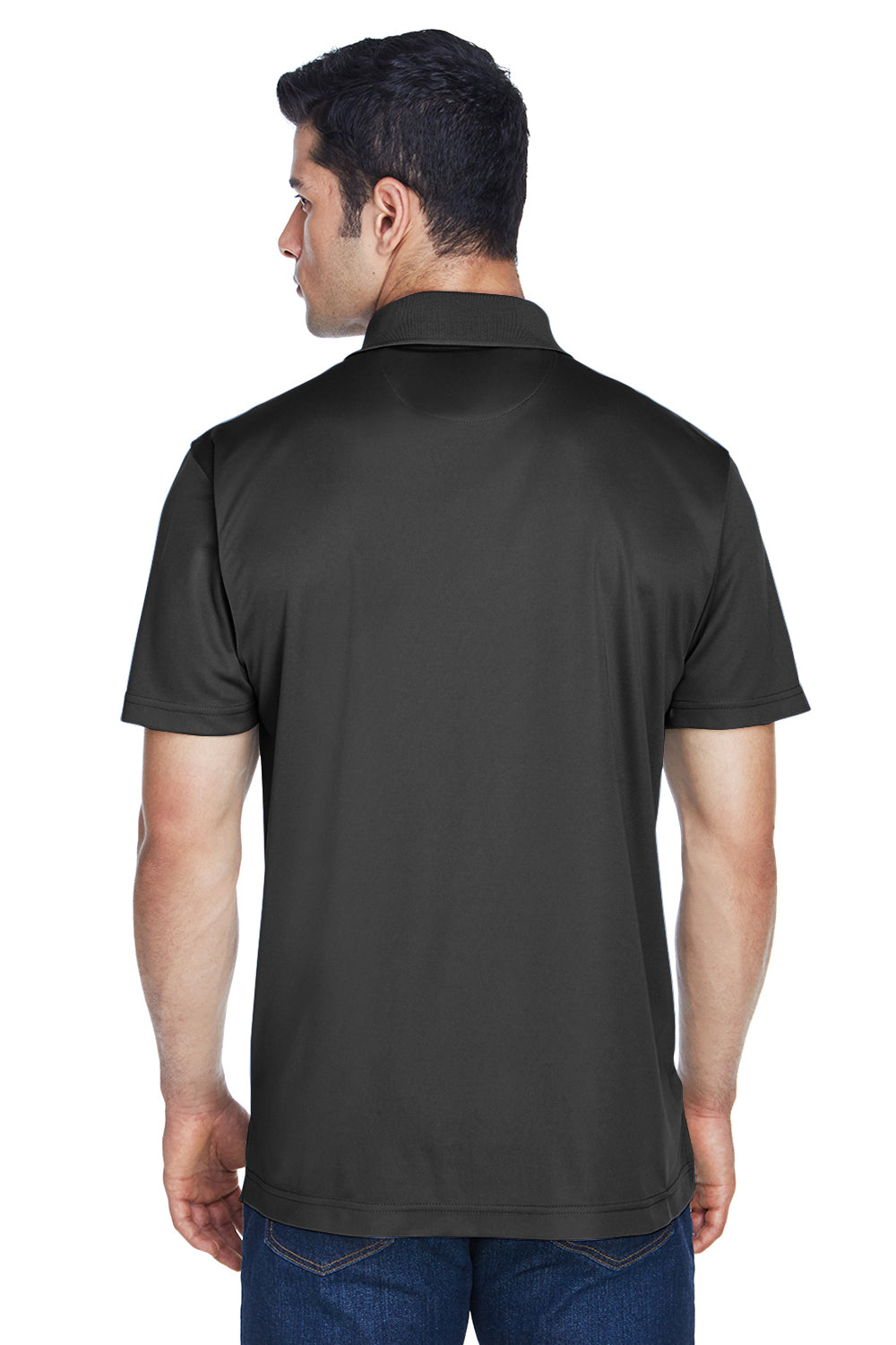 Harriton M315 Mens Polytech Moisture Wicking Short Sleeve Polo Shirt Black Model Back