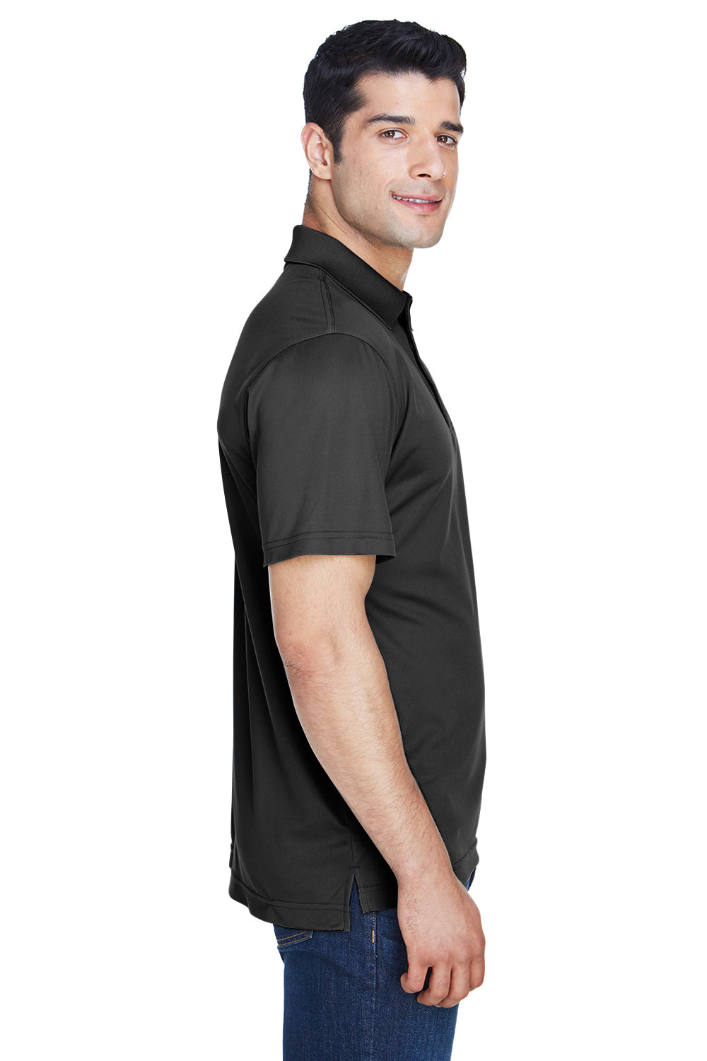 Harriton M315 Mens Polytech Moisture Wicking Short Sleeve Polo Shirt Black Model Side