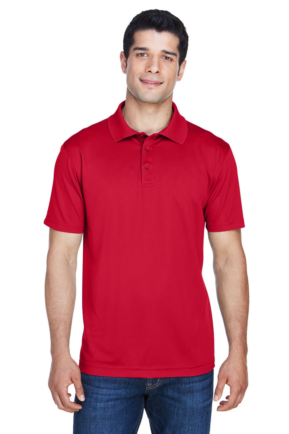 Harriton M315 Mens Polytech Moisture Wicking Short Sleeve Polo Shirt Red Model Front