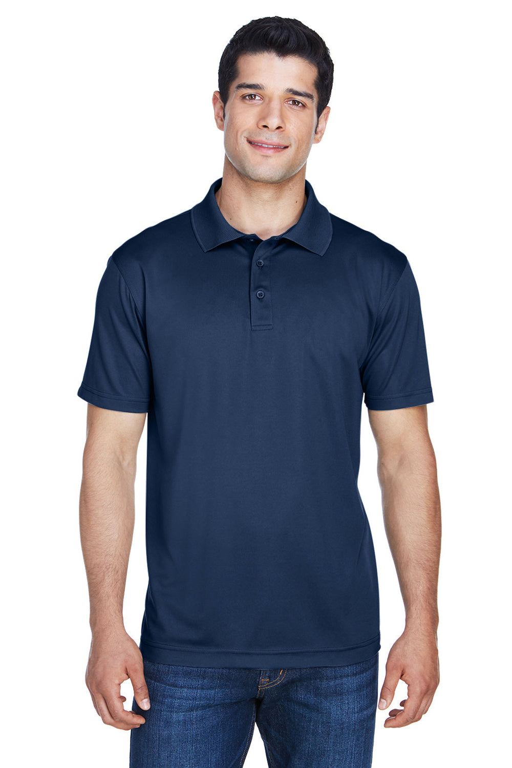 Harriton M315 Mens Polytech Moisture Wicking Short Sleeve Polo Shirt Navy Blue Model Front