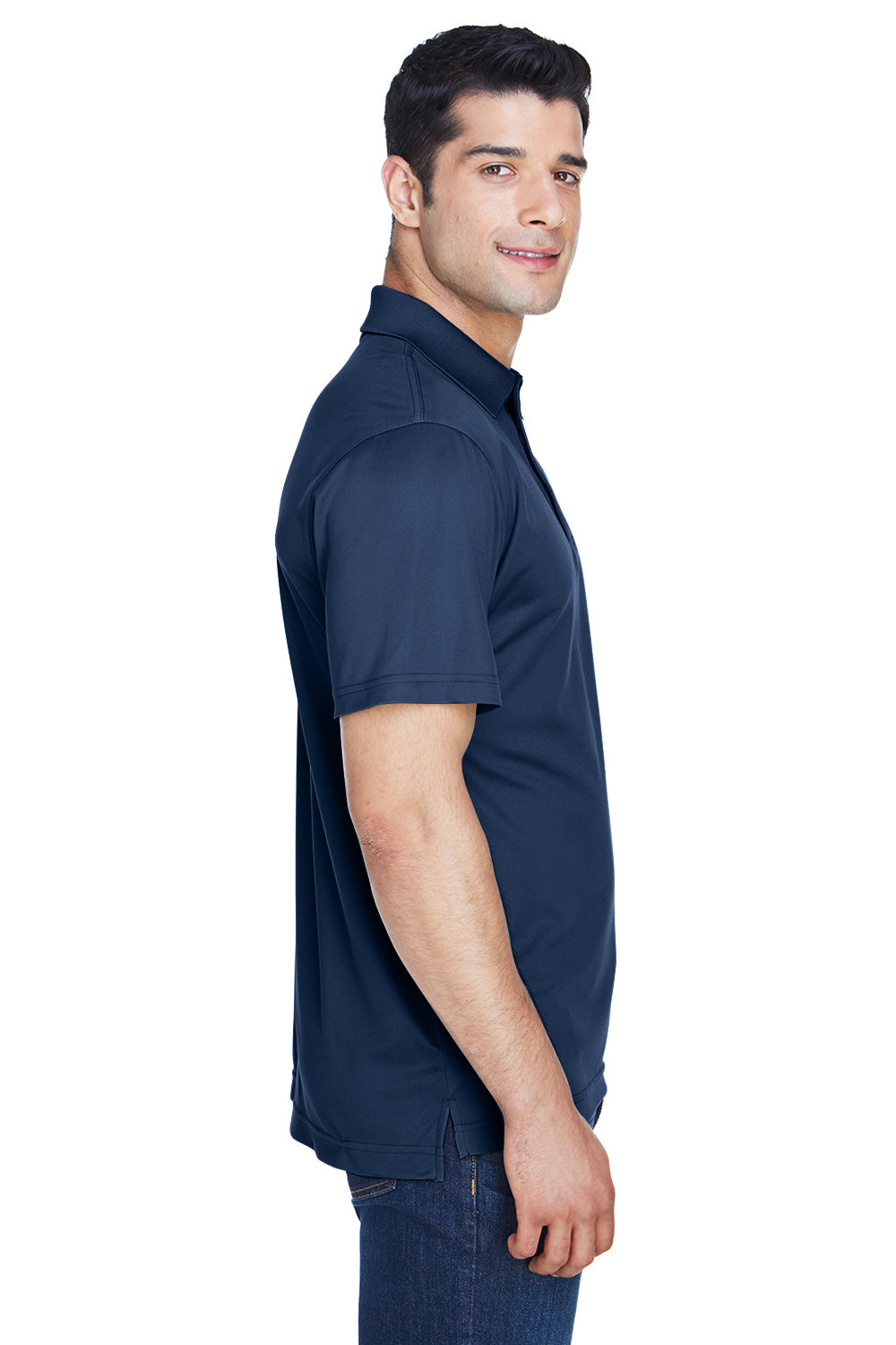 Harriton M315 Mens Polytech Moisture Wicking Short Sleeve Polo Shirt Navy Blue Model Side