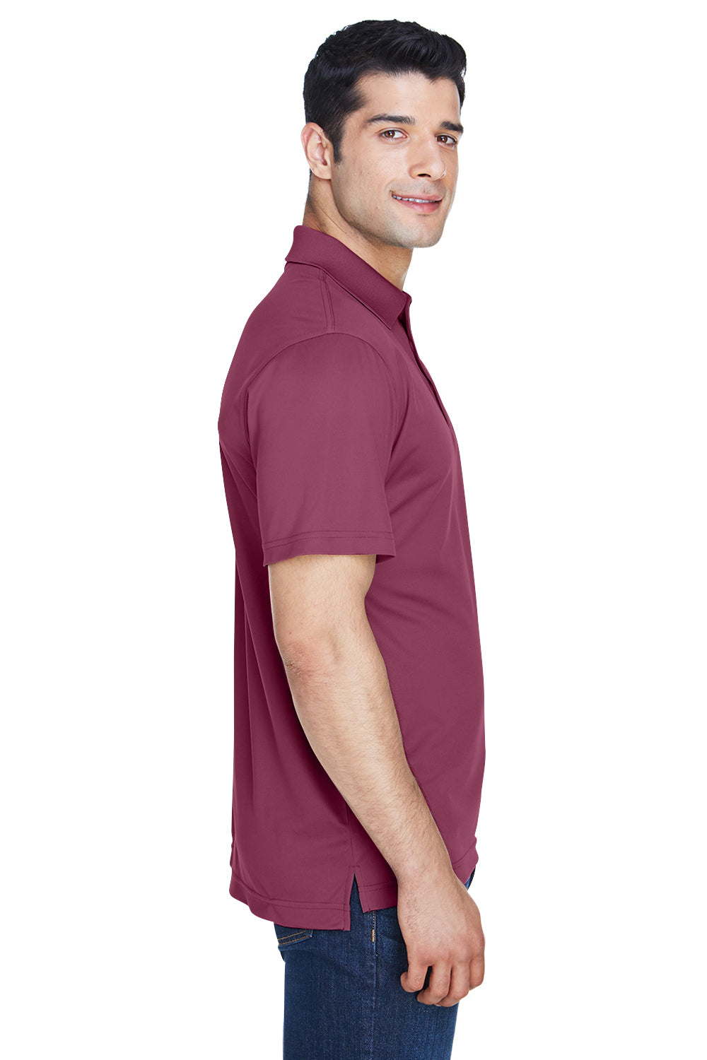 Harriton M315 Mens Polytech Moisture Wicking Short Sleeve Polo Shirt Maroon Model Side