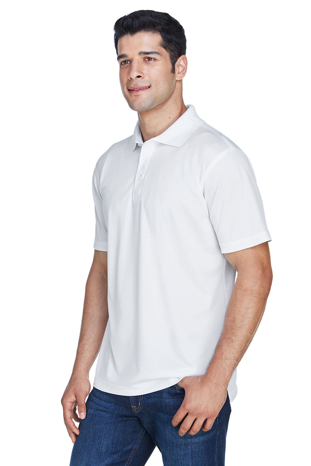 Harriton M315 Mens Polytech Moisture Wicking Short Sleeve Polo Shirt White Model 3q