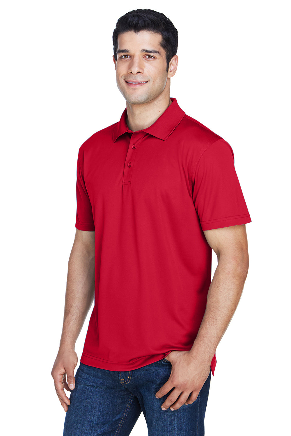 Harriton M315 Mens Polytech Moisture Wicking Short Sleeve Polo Shirt Red Model 3q