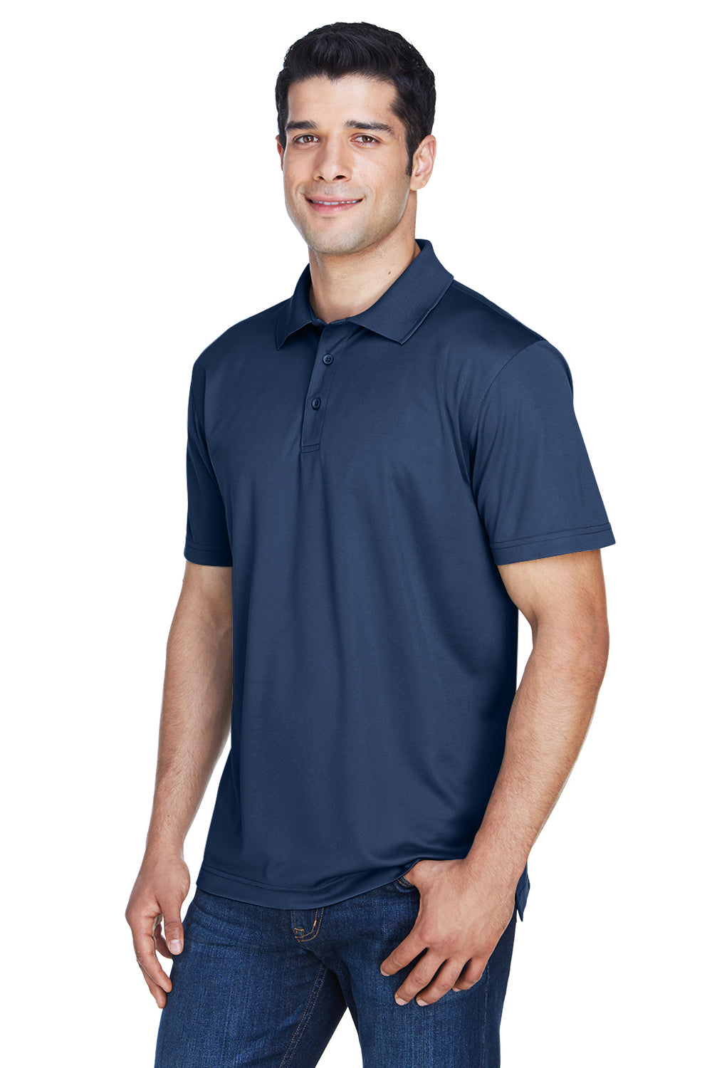 Harriton M315 Mens Polytech Moisture Wicking Short Sleeve Polo Shirt Navy Blue Model 3q