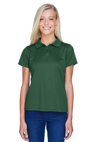 Harriton M315W Womens Polytech Moisture Wicking Short Sleeve Polo Shirt Dark Green Model Front