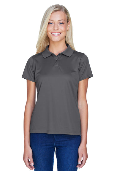 Harriton M315W Womens Polytech Moisture Wicking Short Sleeve Polo Shirt Charcoal Grey Model Front