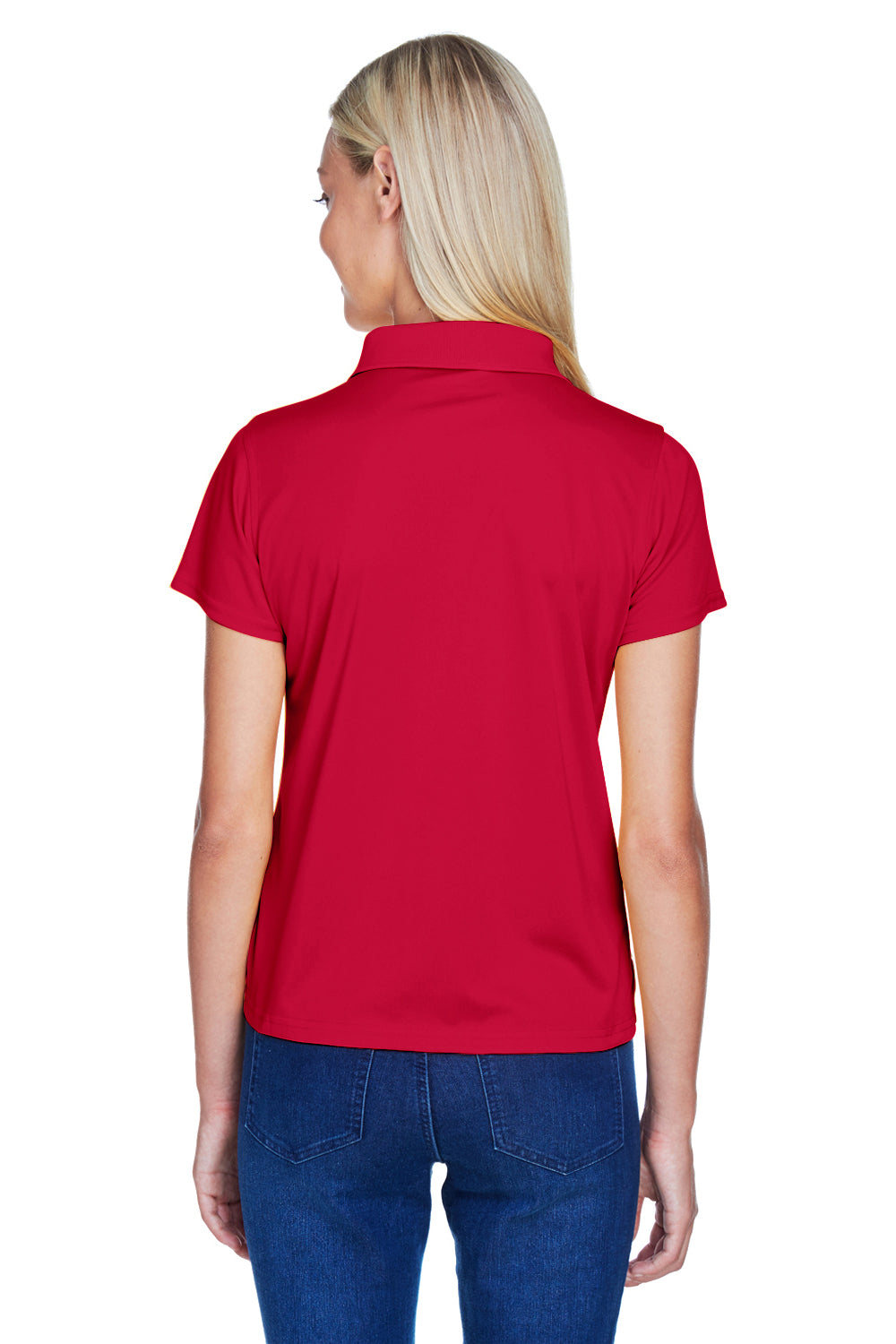 Harriton M315W Womens Polytech Moisture Wicking Short Sleeve Polo Shirt Red Model Back