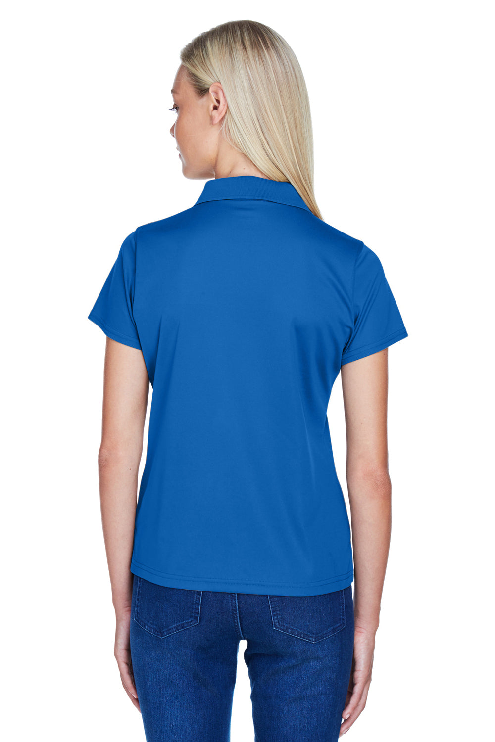 Harriton M315W Womens Polytech Moisture Wicking Short Sleeve Polo Shirt True Royal Blue Model Back