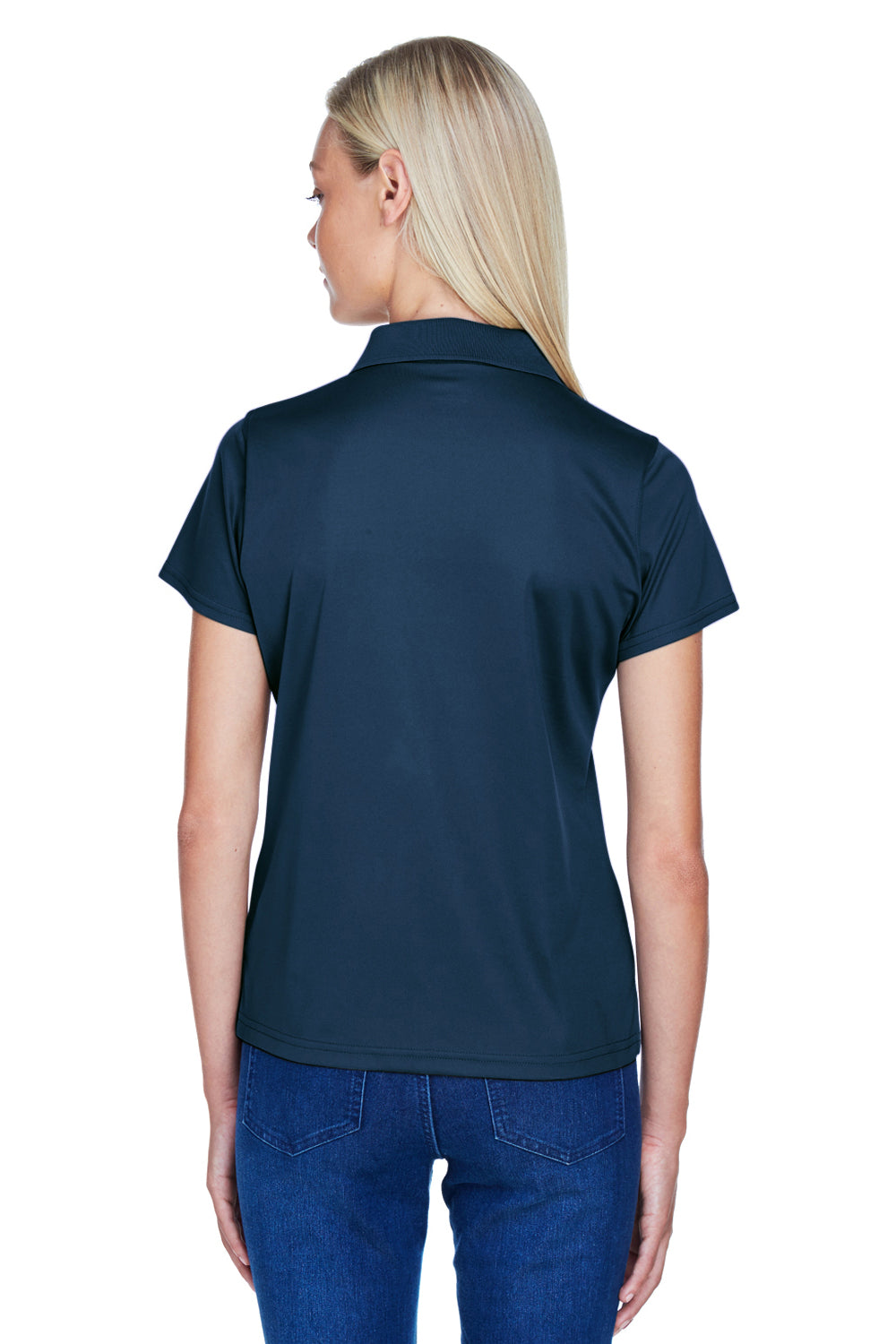 Harriton M315W Womens Polytech Moisture Wicking Short Sleeve Polo Shirt Navy Blue Model Back