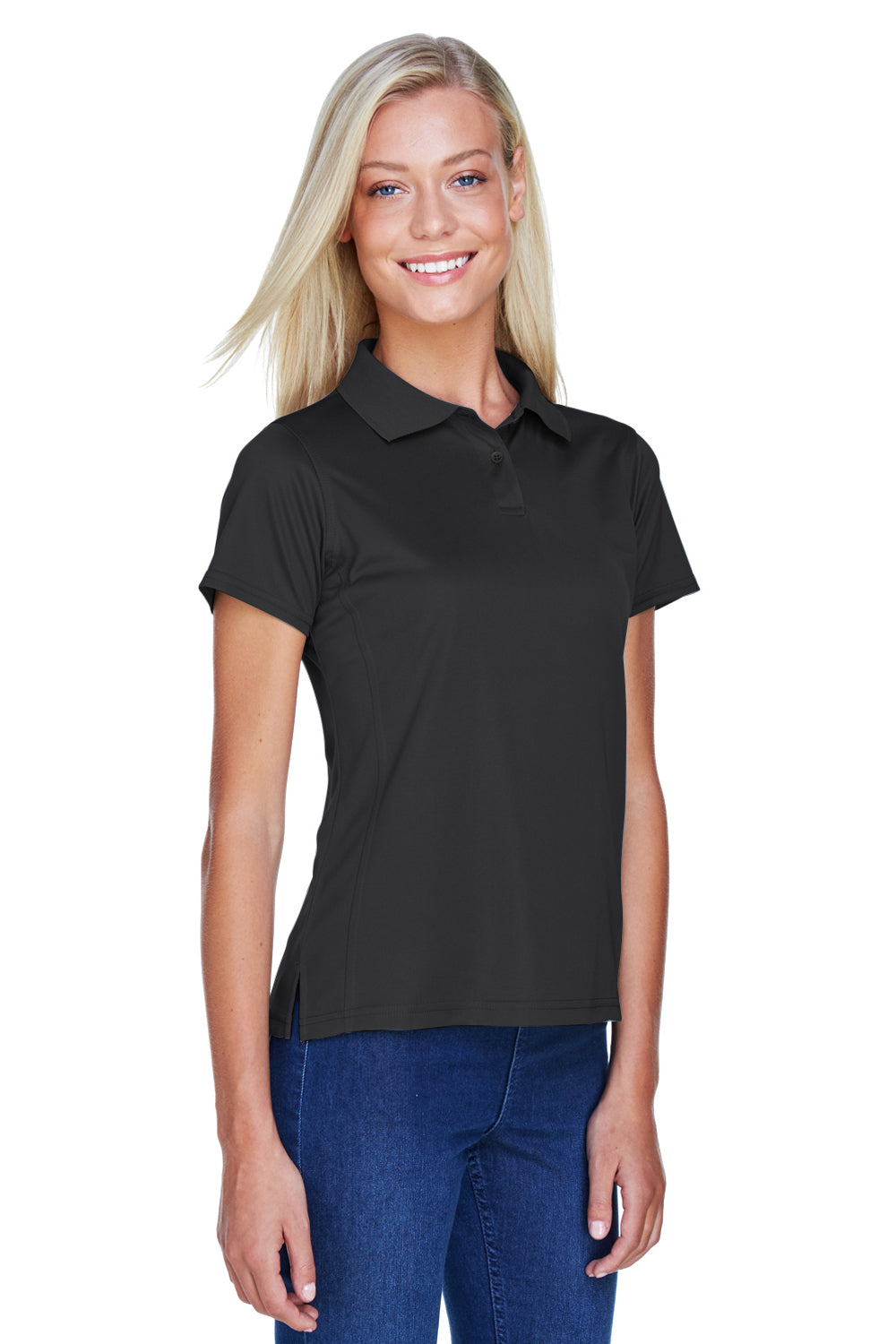 Harriton M315W Womens Polytech Moisture Wicking Short Sleeve Polo Shirt Black Model 3q