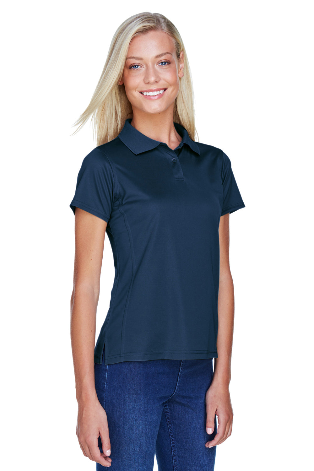 Harriton M315W Womens Polytech Moisture Wicking Short Sleeve Polo Shirt Navy Blue Model 3q