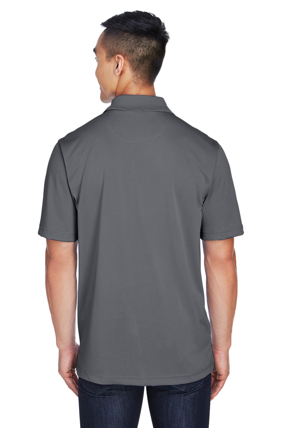 Harriton M345 Mens Advantage Moisture Wicking Short Sleeve Polo Shirt Dark Charcoal Grey Model Back