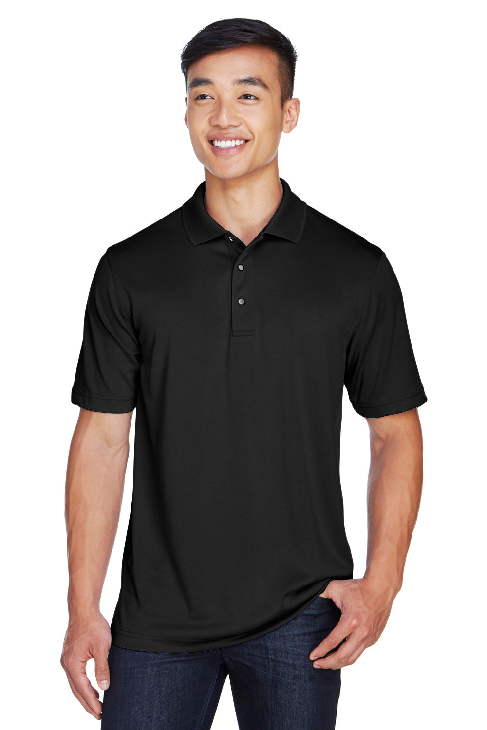 Harriton M345 Mens Advantage Moisture Wicking Short Sleeve Polo Shirt Black Model Front