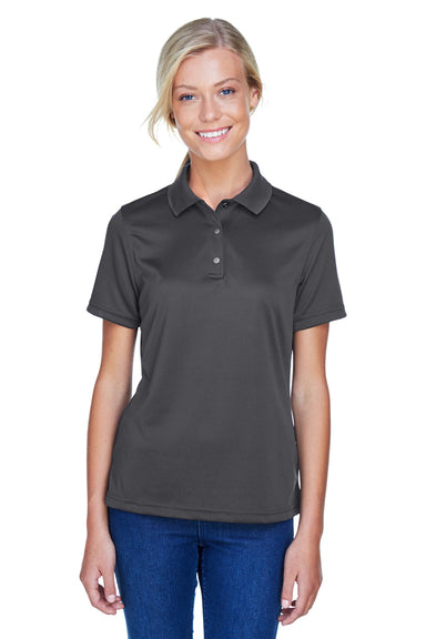 Harriton M345W Womens Advantage Moisture Wicking Short Sleeve Polo Shirt Dark Charcoal Grey Model Front