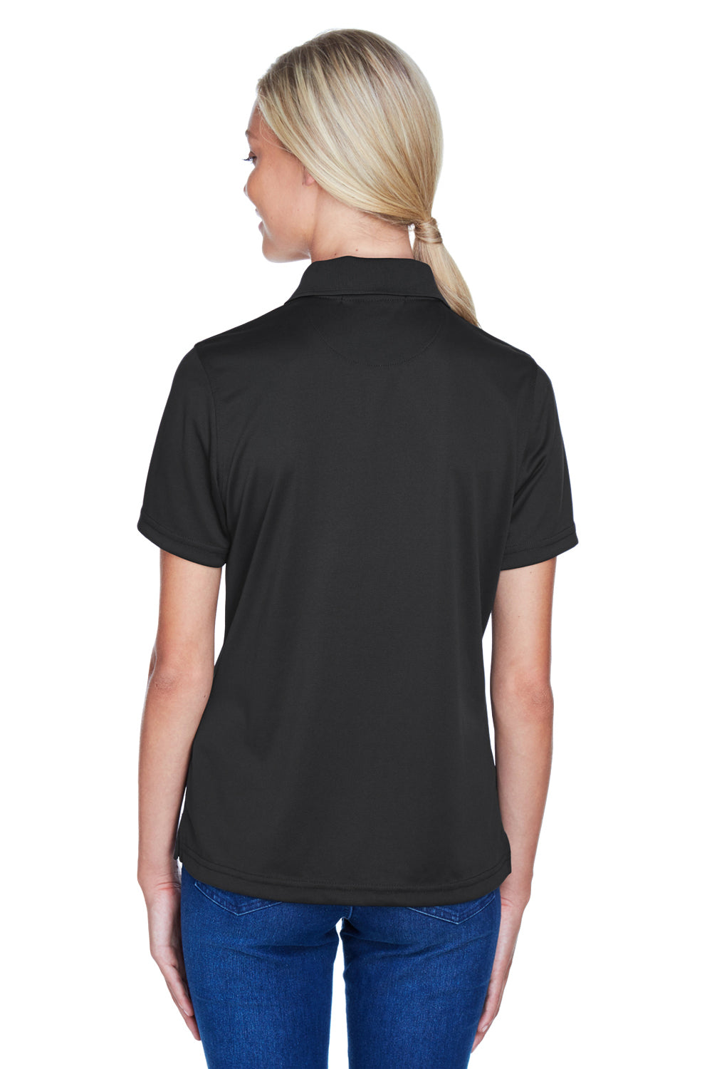 Harriton M345W Womens Advantage Moisture Wicking Short Sleeve Polo Shirt Black Model Back