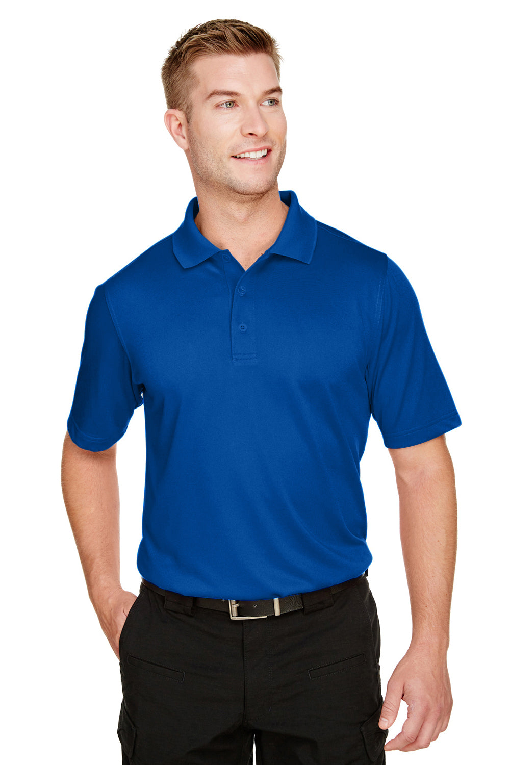 Harriton M348 Mens Advantage Performance Moisture Wicking Short Sleeve Polo Shirt True Royal Blue Model Front