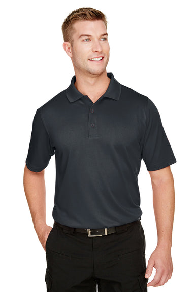 Harriton M348 Mens Advantage Performance Moisture Wicking Short Sleeve Polo Shirt Dark Charcoal Grey Model Front