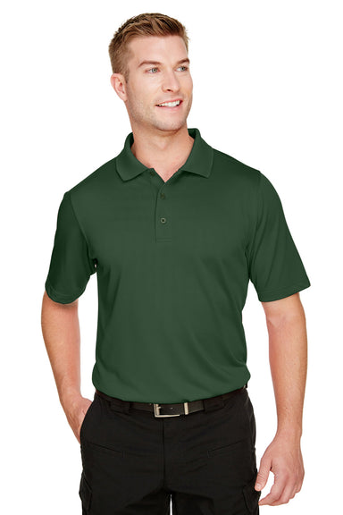 Harriton M348 Mens Advantage Performance Moisture Wicking Short Sleeve Polo Shirt Dark Green Model Front