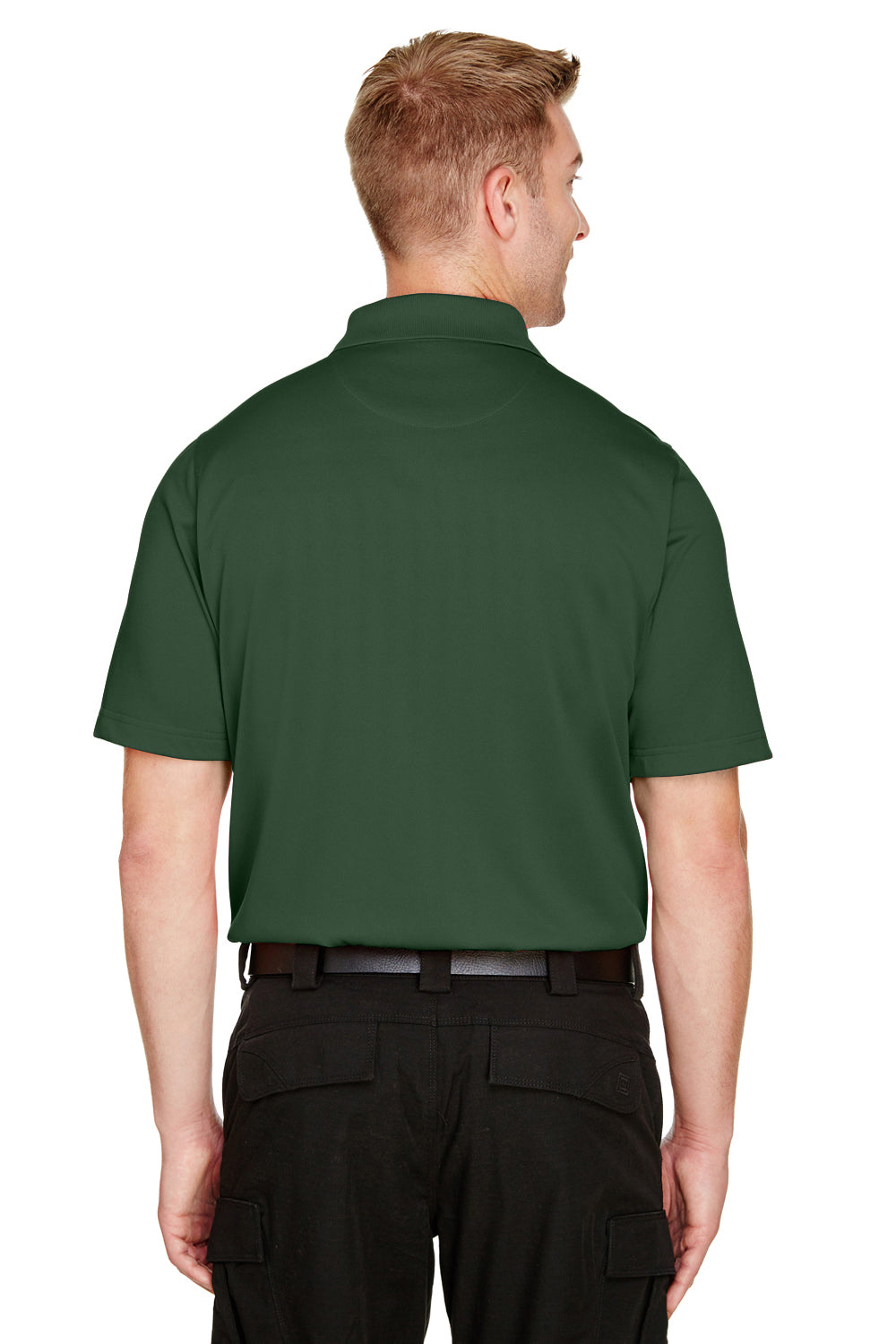 Harriton M348 Mens Advantage Performance Moisture Wicking Short Sleeve Polo Shirt Dark Green Model Back