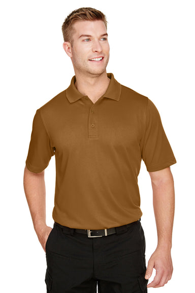 Harriton M348 Mens Advantage Performance Moisture Wicking Short Sleeve Polo Shirt Duck Brown Model Front