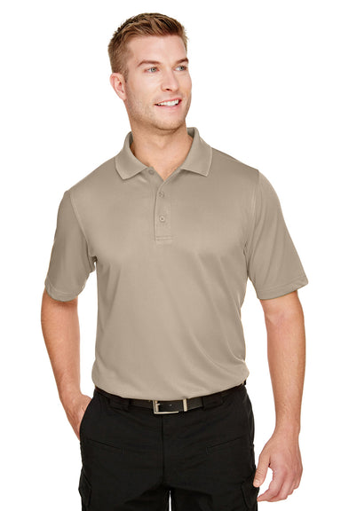 Harriton M348 Mens Advantage Performance Moisture Wicking Short Sleeve Polo Shirt Khaki Model Front