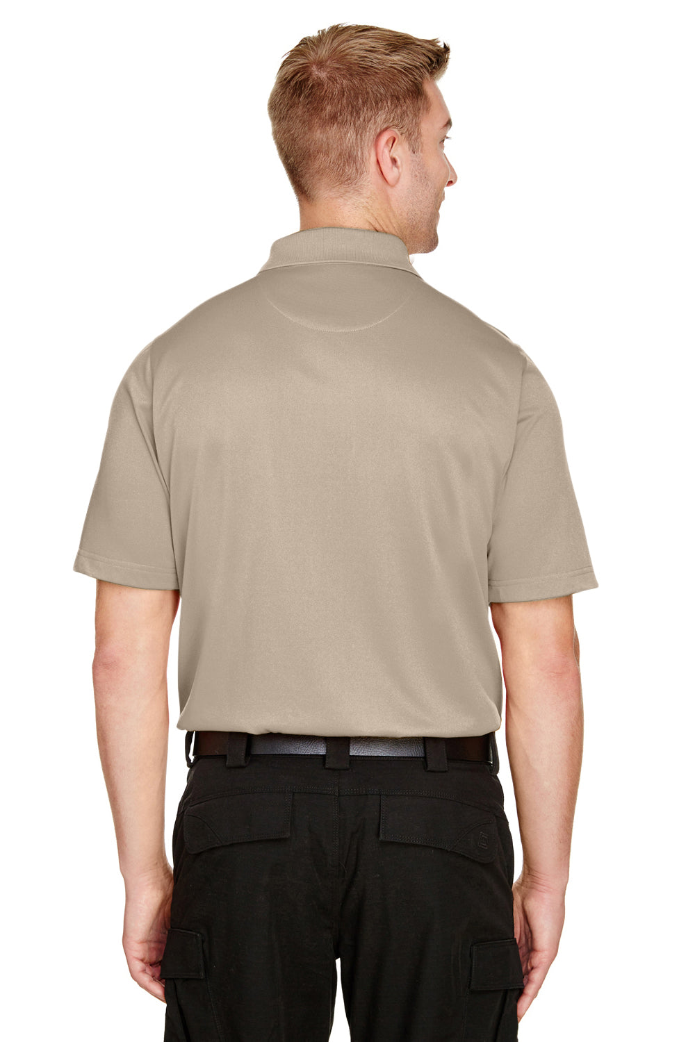 Harriton M348 Mens Advantage Performance Moisture Wicking Short Sleeve Polo Shirt Khaki Model Back