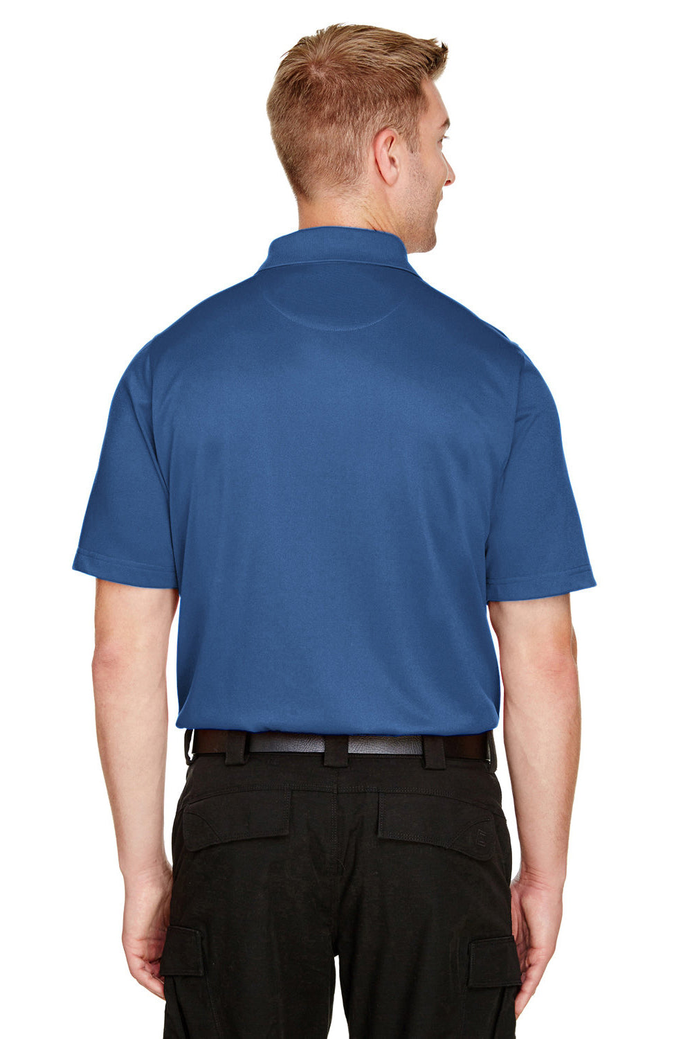 Harriton M348 Mens Advantage Performance Moisture Wicking Short Sleeve Polo Shirt Pool Blue Model Back